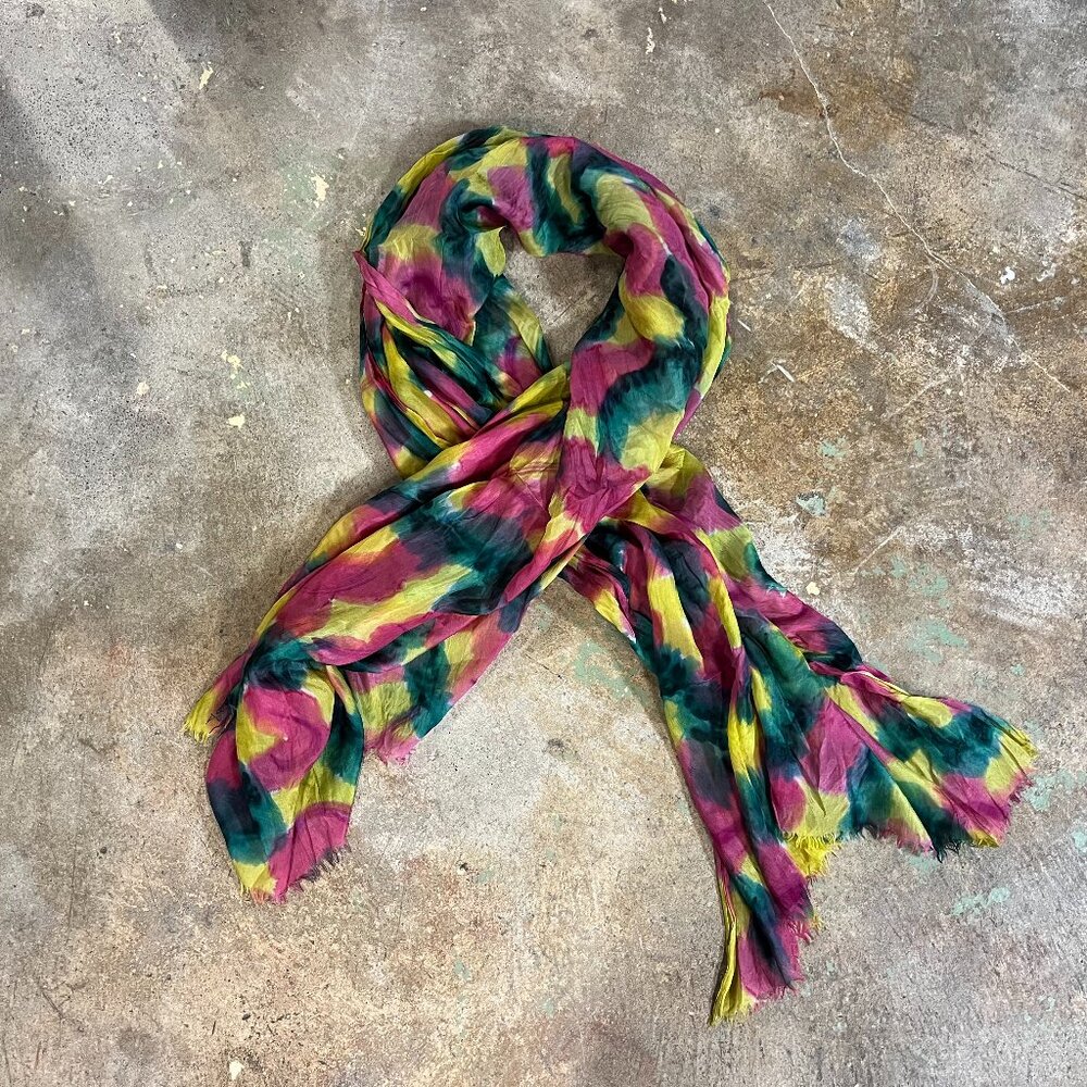 100% Silk Colorful Watercolor Tie-dye Scarf Lightweight Anthropologie